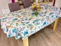 Nappe Feuilles et Ginkgo bleues, fond blanc, ovale 150x240 cm, 100% polyester anti-taches