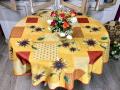 Nappe provençale, patchwork tournesols, jaune, ronde, Ø 160 cm, 100% polyester anti-taches