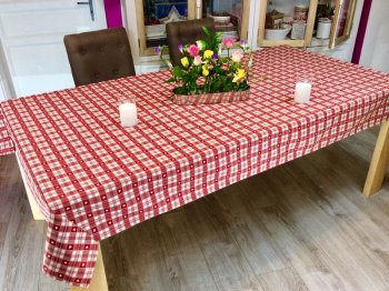 Nappe Ecossais carreaux et cœurs, rouge ou bleu, rectangulaire, polycoton jacquard réversible