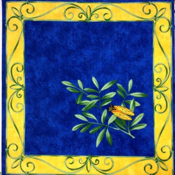 Serviette provençale Cigales, fond bleu, 42x42 cm, 100% coton