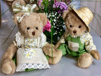 Peluche oursons Couple jardiniers, polyester, 30 cm
