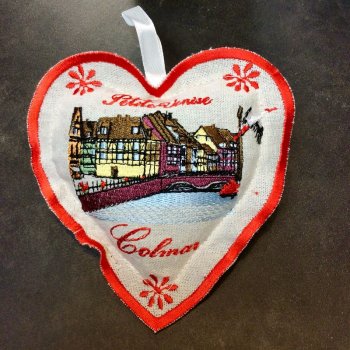 Coeur, Petite Venise, Colmar, garni de lavande, brodé, 12x13x3 cm, coton