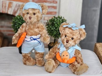 Peluche oursons, Couple baigneurs, polyester, 30 cm