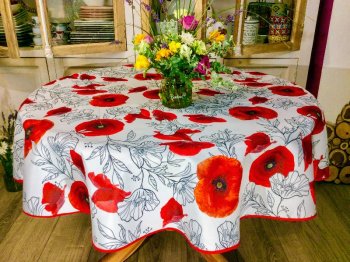 Nappe provençale Pavots rouges, ronde Ø 160 cm, 100% polyester anti-taches