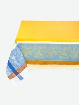 Nappe Eclats d'Indiennes, jaune ou rouge ou gingembre, rectangulaire, 100% coton Jacquard traité Téflon, déperlant et anti-taches